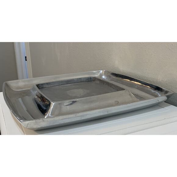 POTTERY BARN BARONA Polished Aluminum Cheese Cracker Square Silver TRAY PLATTER - Picture 8 of 10